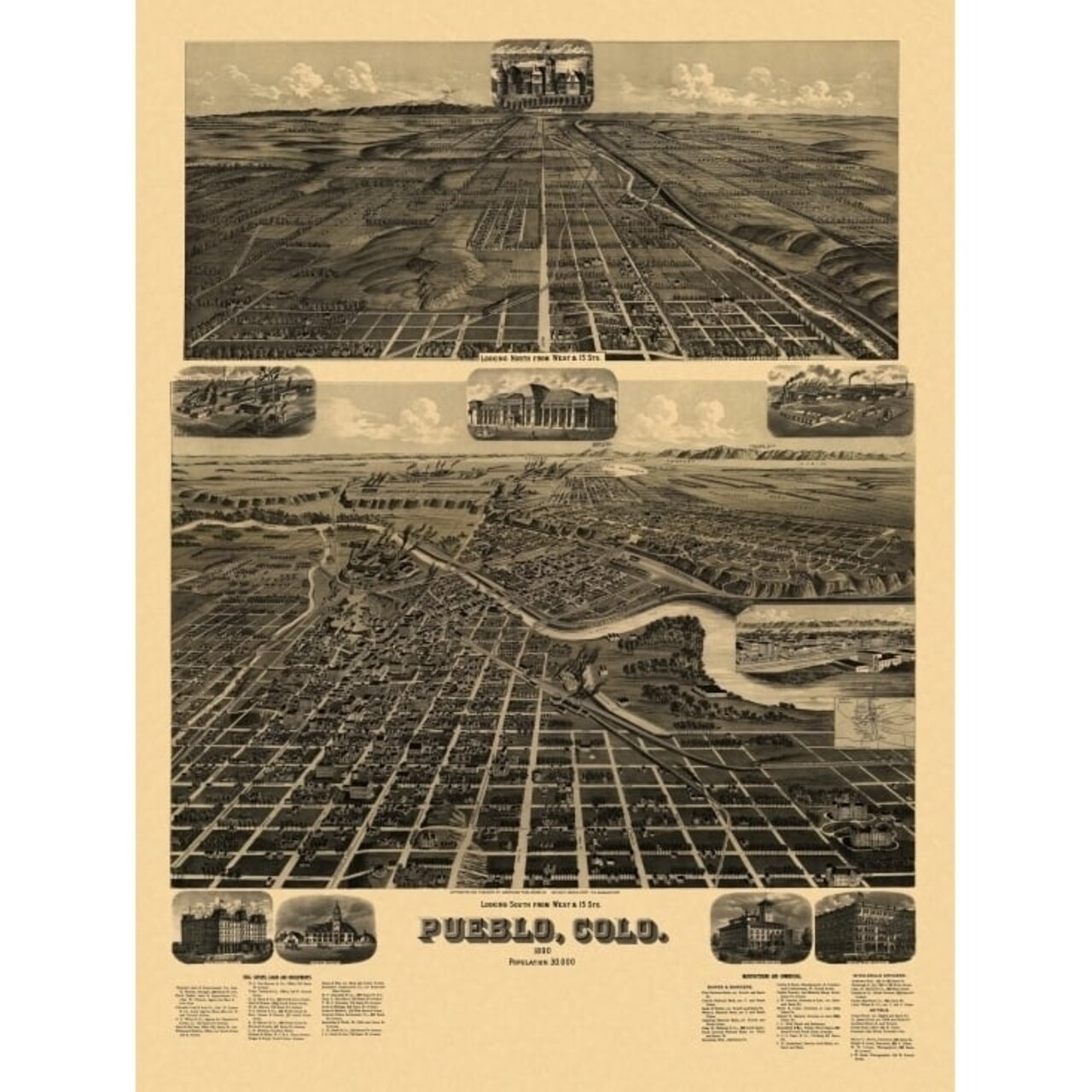 Posterazzi Antique Map of Pueblo Colorado 1890 Pueblo County Poster Print (36 x 54)